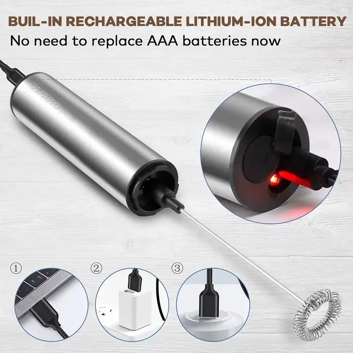 Mousseur à lait Rechargeable en acier inoxydable