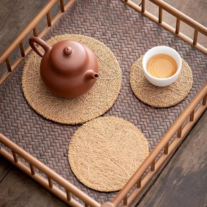 Tapis de théière en rayonne rétro, dessous de verre durable, accessoire écologique pour cérémonie de thé occasions spéciales