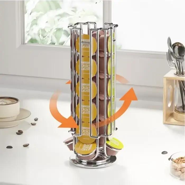 Support de rangement rotatif en métal pour dosettes de café