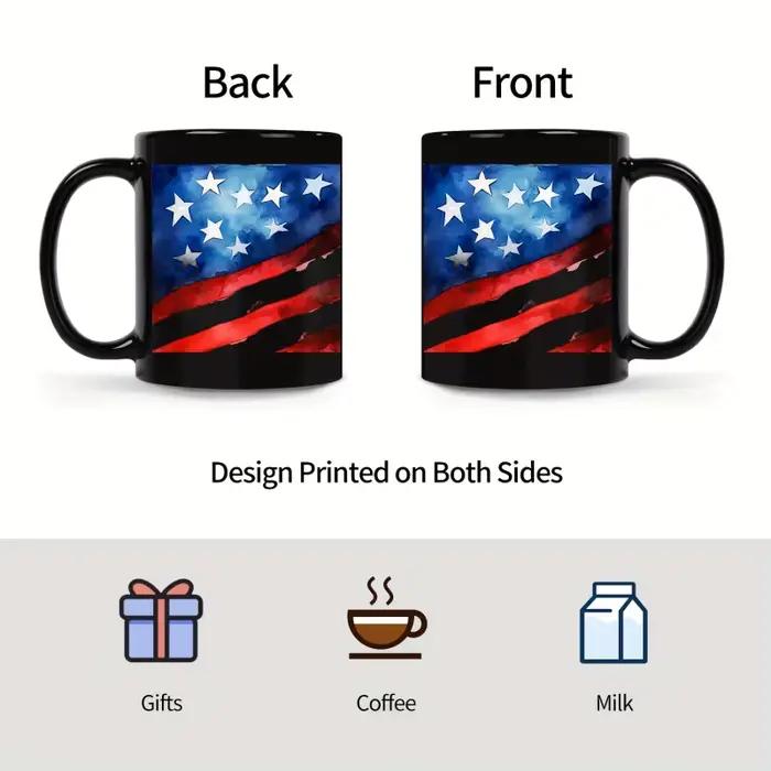 Tasse à café drapeau américain en poterie noire pour activités patriotiques et usage quotidien fierté nationale enfant style sport