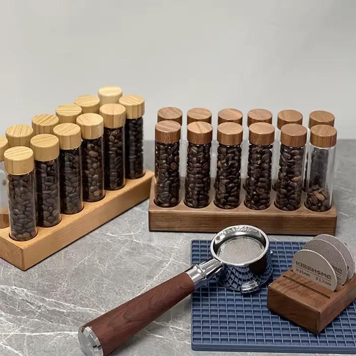 Conteneur en noyer pour grains de café avec entonnoir, coffeeware pour amateurs de café, kit de deux pièces pour rangement et conservation, idéal pour baristas et amateurs de café à la maison
