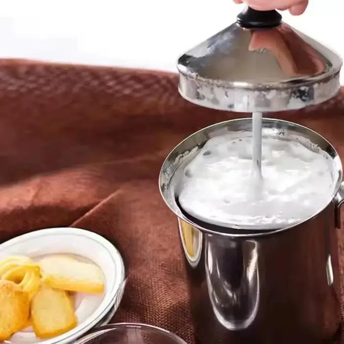 Mousseur à lait manuel en acier inoxydable à double maille pour café et crème