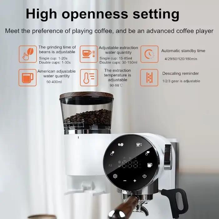 Machine à café 2 en 1 avec broyeur et mousseur à lait expresso 15 bars pour bureau café chaud glacé professionnel