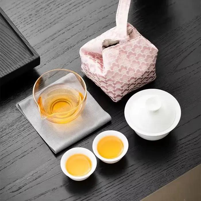 Service à thé de voyage en verre
