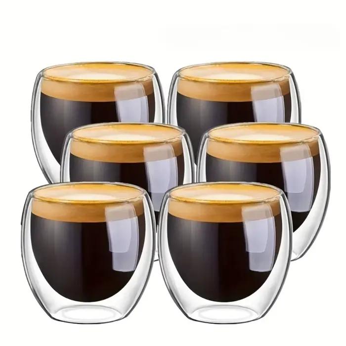 Tasses à expresso en verre transparent isolées à double paroi