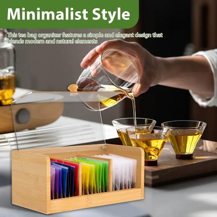 Boîte de rangement pour sachets de thé en bambou avec couvercle transparent