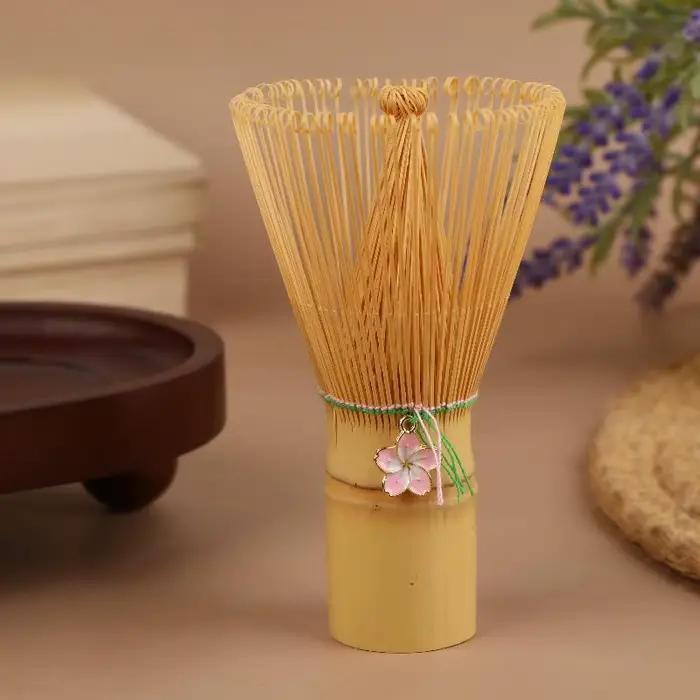 Cérémonie japonaise bambou Chasen Matcha thé vert poudre fouet brosse à thé accessoires de cuisine outil à thé avec pendentif fleur de cerisier