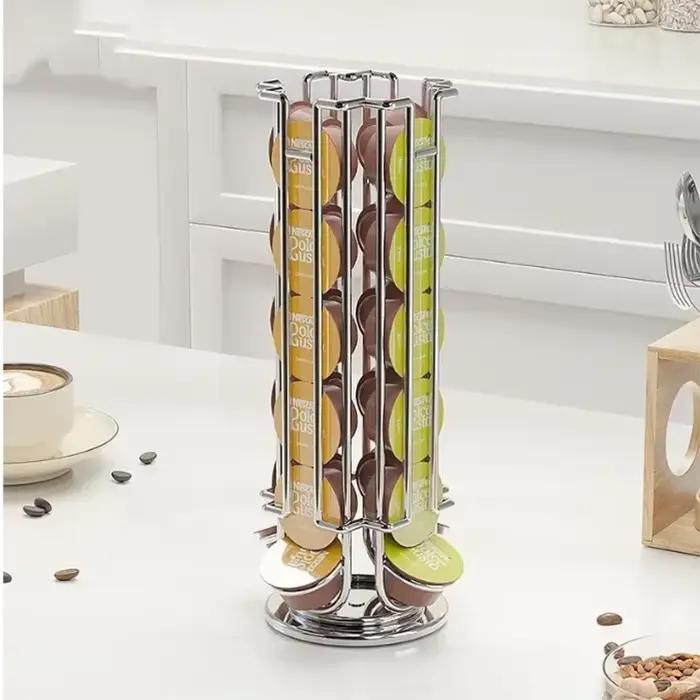 Support de rangement rotatif en métal pour dosettes de café
