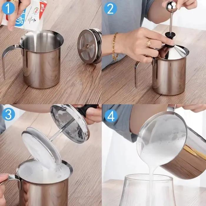 Mousseur à lait manuel en acier inoxydable à double maille pour café et crème