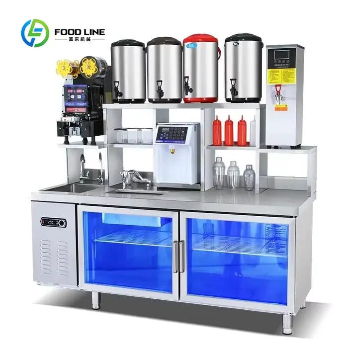 Comptoir de bar à thé aux perles commercial personnalisé avec machine à thé au lait intégrée