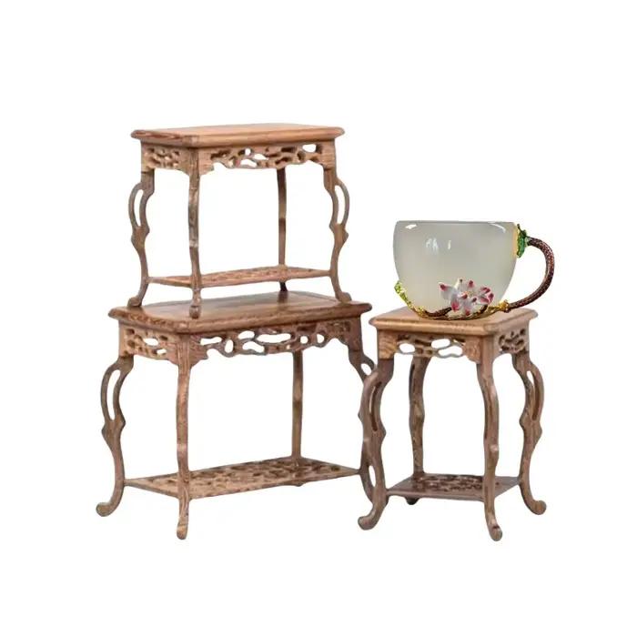 Théière en bois sur pied à 2 étages
