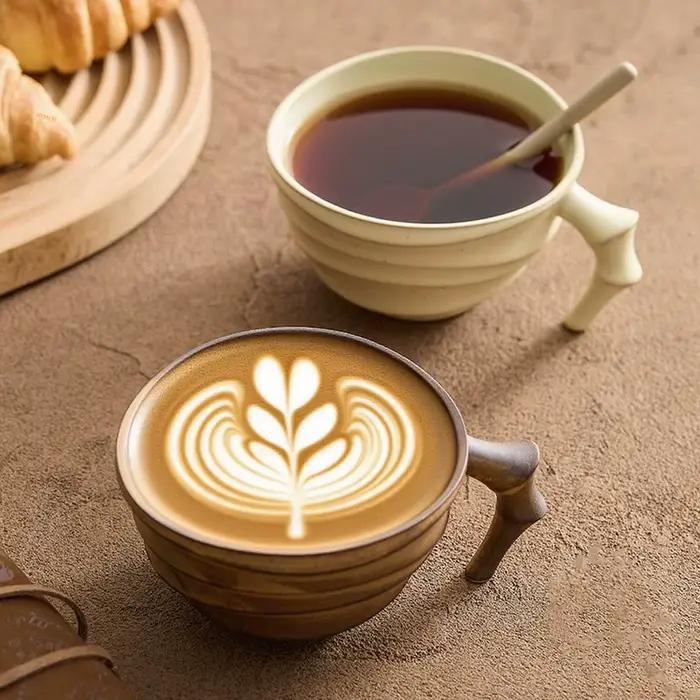 Tasse à café en céramique Vintage faite à la main de 200ml avec soucoupe