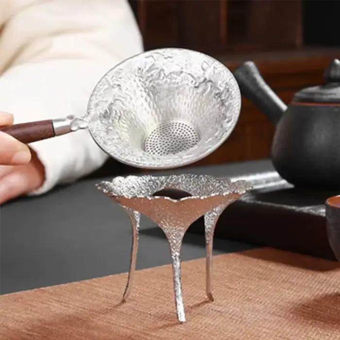 Drain de thé en étain pur à la main, filtre anti-oxydation en relief, accessoire de service à thé kung fu pour amateurs de thé occasions spéciales