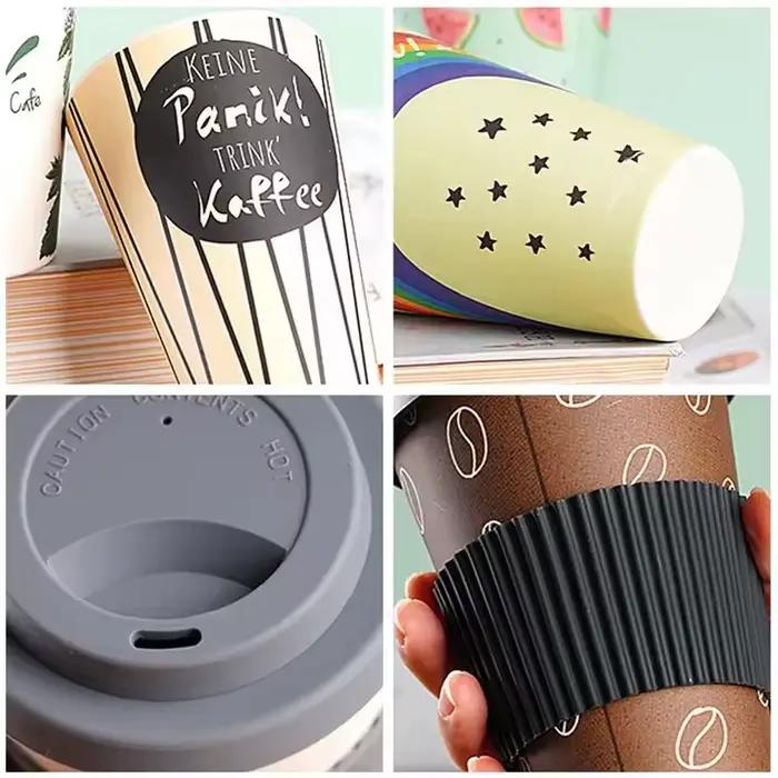 Tasse à café réutilisable YUAYO en fibre de bambou résistante à la chaleur avec couvercle en silicone pour café et thé, idéale pour les voyages et les occasions spéciales ```