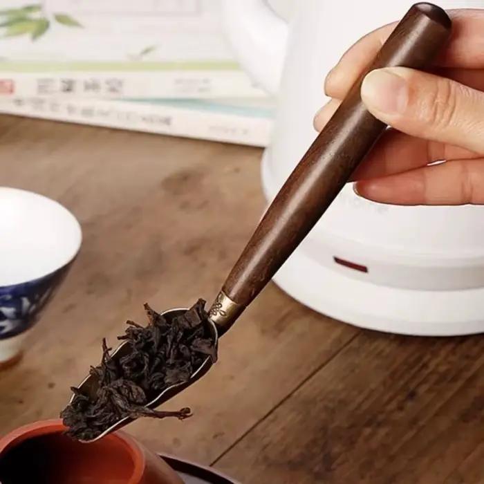 Nouveau cuillère à thé rétro créative en bois massif ébène