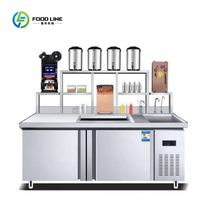 Comptoir de bar à thé aux perles commercial personnalisé avec machine à thé au lait intégrée