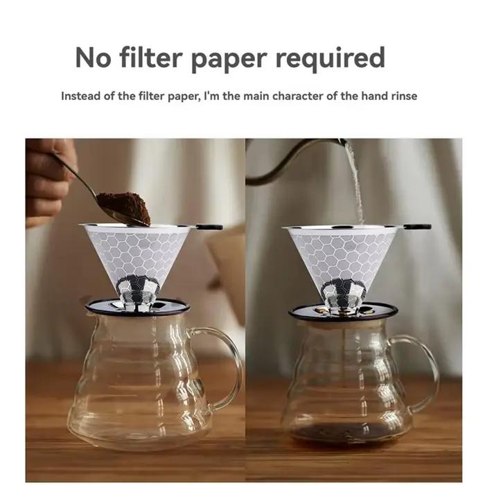 B98A-Pour sur filtre à café goutteur réutilisable en acier inoxydable goutte