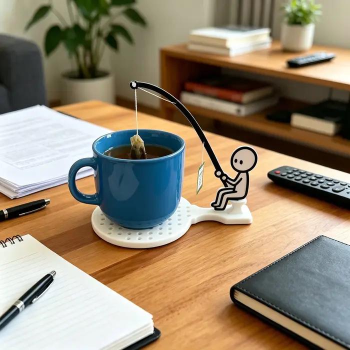 Support à sachets de thé en forme de pêcheur multi-couleurs pour tasse ludique et pratique pour cuisine et bureau