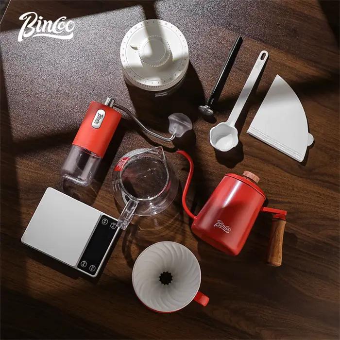 Ensemble de café goutteur Bin Coo en verre et céramique gris clair pour moments de partage et infusion optimale
