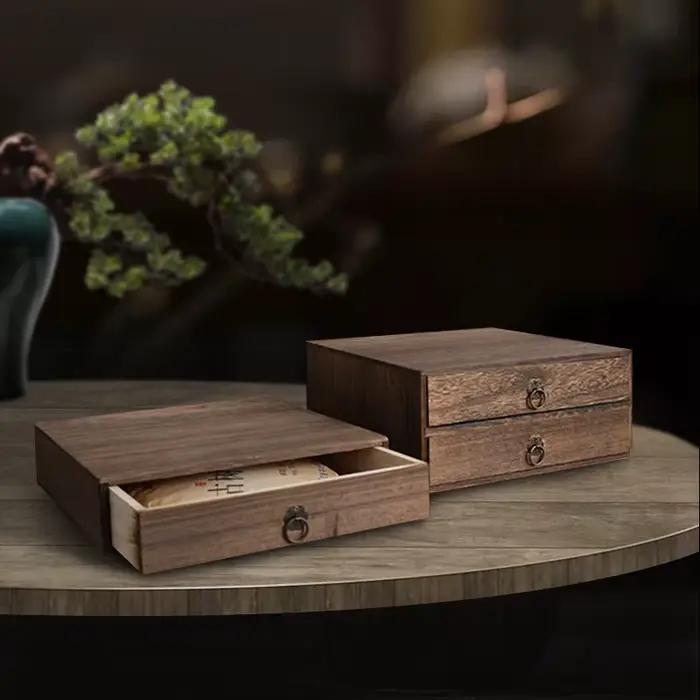 Boîte de rangement de thé multicouche Vintage en bois massif