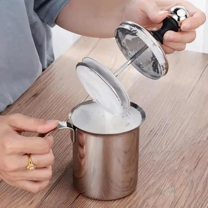 Mousseur à lait manuel en acier inoxydable à double maille pour café et crème