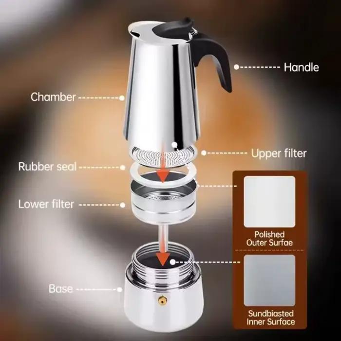 Cafetiere Moka Italienne Acier Inoxydable Tasses 2 4 6 9 12 Compatible Induction Gaz Electrique Cuisine Bureau Occasions Spéciales