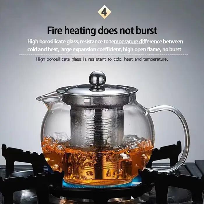 Théière en verre borosilicate avec infuseur amovible pour préparation de thé en vrac et autres infusions à offrir pour occasions spéciales