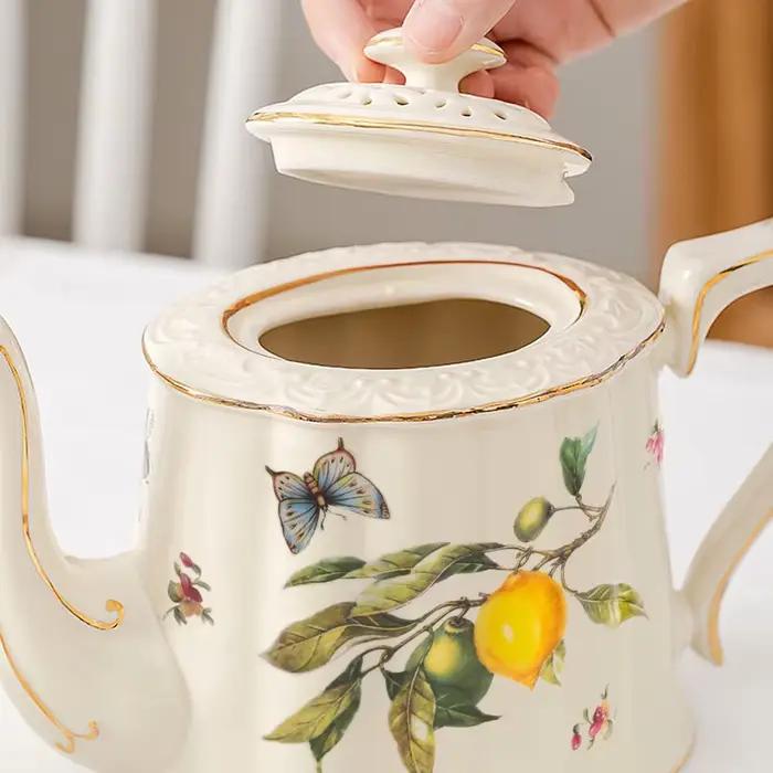 Ensemble de tasses à café et soucoupes au citron européen, théière de luxe en céramique, bouilloire à expresso, machine à thé, bouilloires de Tania siciliennes pour café et thé à offrir pour occasions spéciales