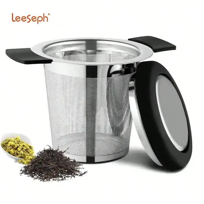 Leeseph Infuseur à thé en acier inoxydable pour thé en feuilles mobiles avec poignée et couvercle résistants à la