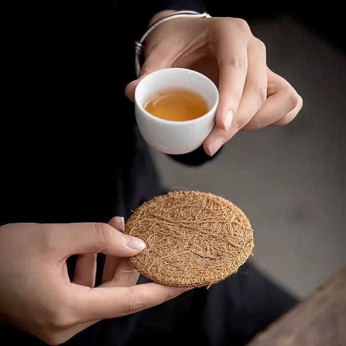 Tapis de théière en rayonne rétro, dessous de verre durable, accessoire écologique pour cérémonie de thé occasions spéciales