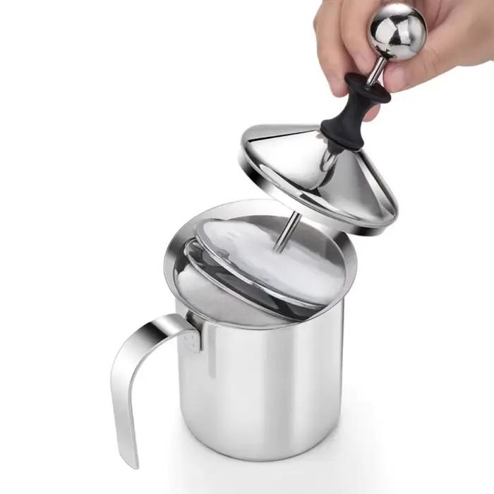 Mousseur à lait manuel en acier inoxydable à double maille pour café et crème