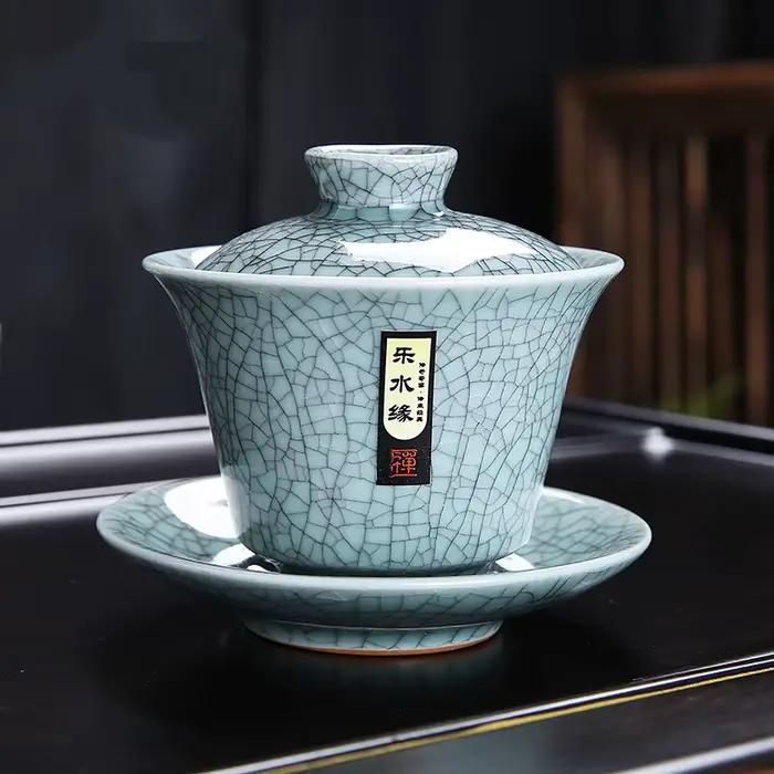 Glace traditionnelle fissurée céramique Gaiwan thé ensembles café théière chinois Kung Fu Teasets grand