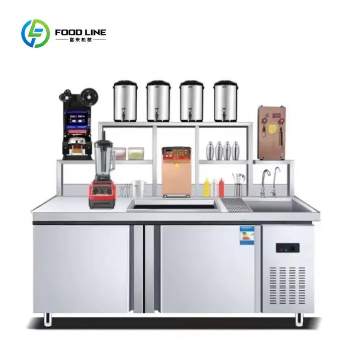 Comptoir de bar à thé aux perles commercial personnalisé avec machine à thé au lait intégrée
