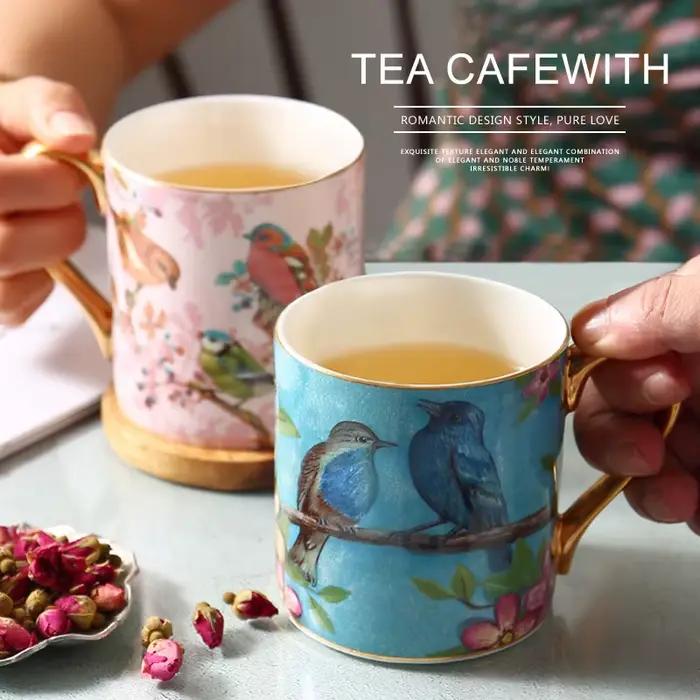 Tasses à café en céramique à motif d'oiseau européen