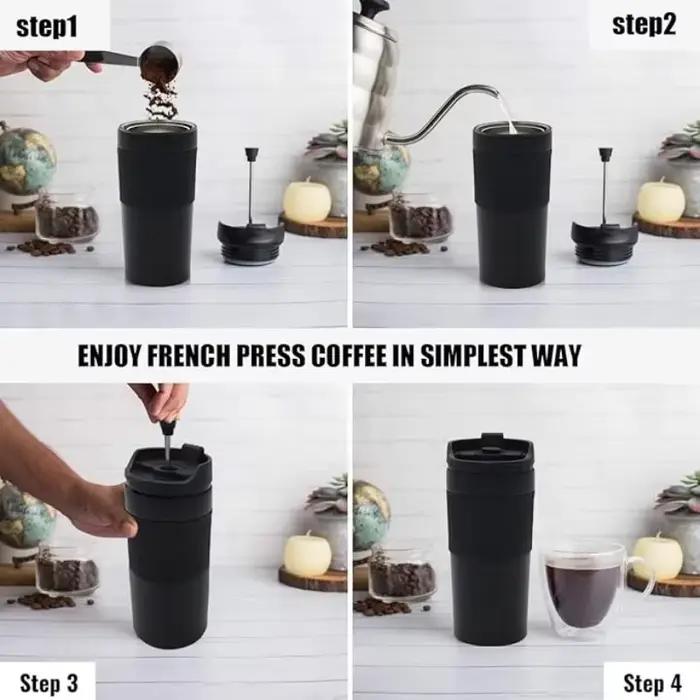 Presse française portable en acier inoxydable avec tasse isolée pour café et thé voyage randonnée camping occasions spéciales