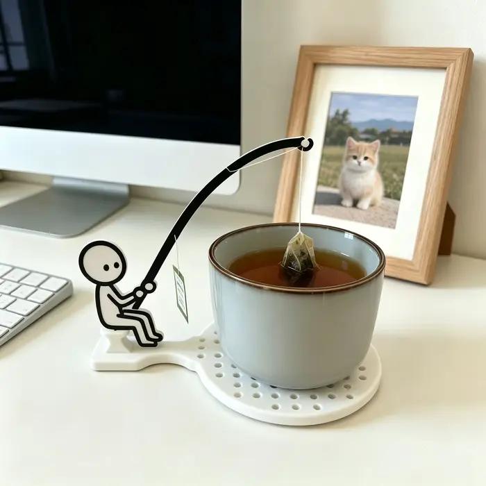 Support à sachets de thé en forme de pêcheur multi-couleurs pour tasse ludique et pratique pour cuisine et bureau