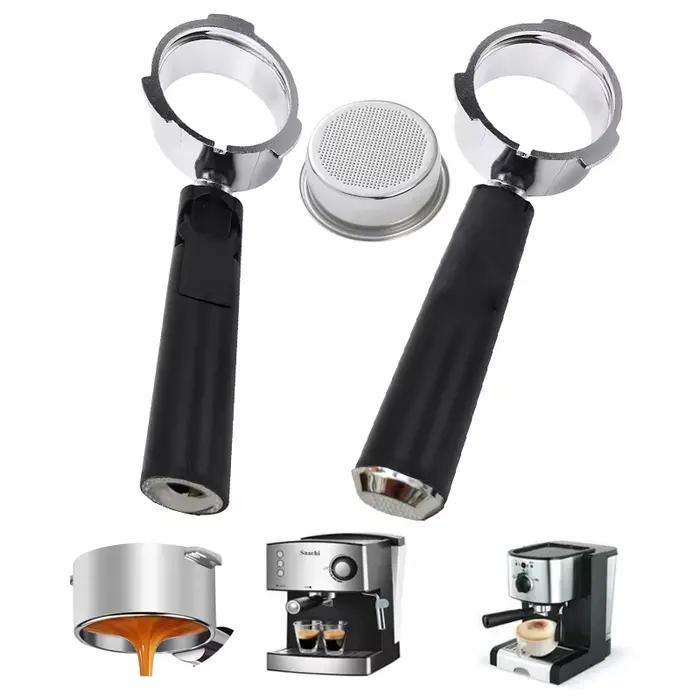 Porte-filtre à café sans fond en alliage d'aluminium pour expresso 51 mm argent gris noir adaptable à vos machines de cuisine