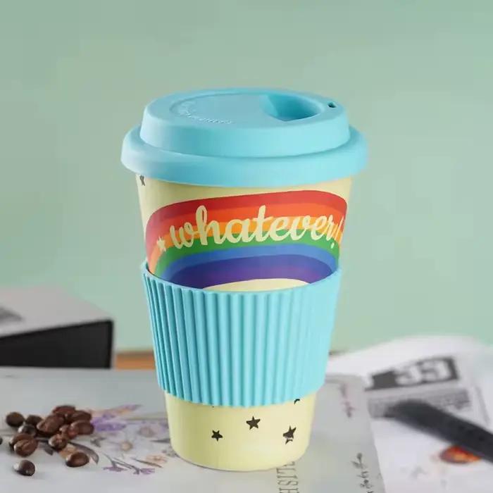 Tasse à café réutilisable YUAYO en fibre de bambou résistante à la chaleur avec couvercle en silicone pour café et thé, idéale pour les voyages et les occasions spéciales ```