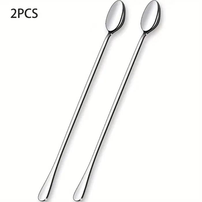 Cuillère à thé glacée en acier inoxydable 2 pièces ensemble pour maison et café design moderne pour mélange et dégustation de boissons fraîches