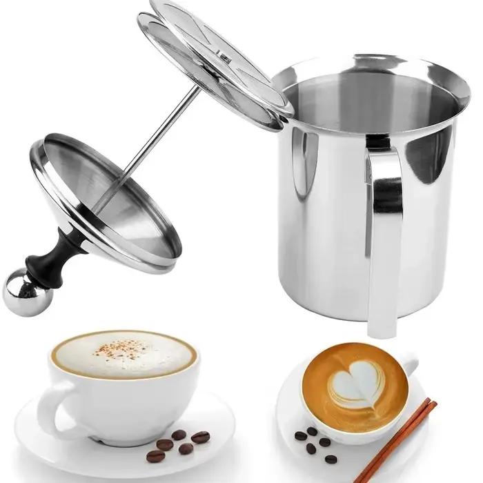 Mousseur à lait manuel en acier inoxydable à double maille pour café et crème