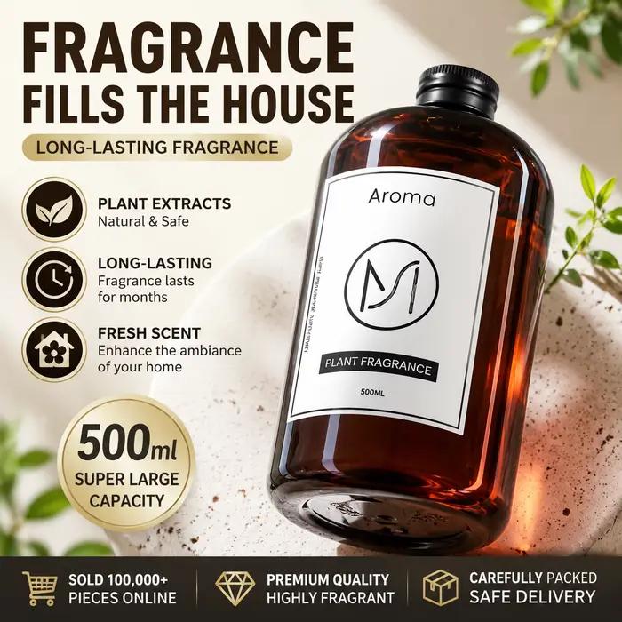 Recharge Liquide Parfumée pour Hôtels Cinq Étoiles – Parfum Thé Blanc – Diffuseur d'Ambiance 500ml – Aromathérapie Sans Flamme
