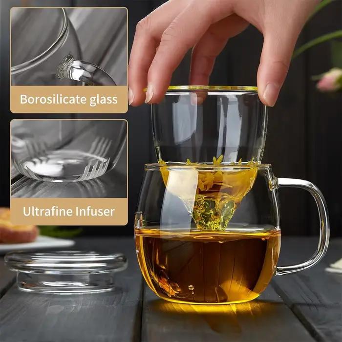Tasse à thé en verre avec infuseur et couvercle 11oz/350ml