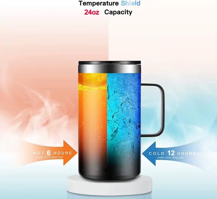 Tasse à café isolée en acier inoxydable avec couvercle pour boissons chaudes et froides, idéale pour le bureau, les randonnées et les événements