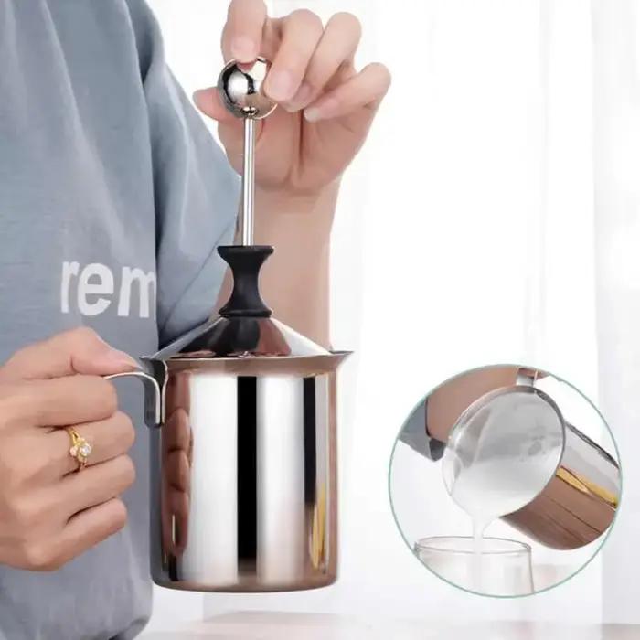 Mousseur à lait manuel en acier inoxydable à double maille pour café et crème