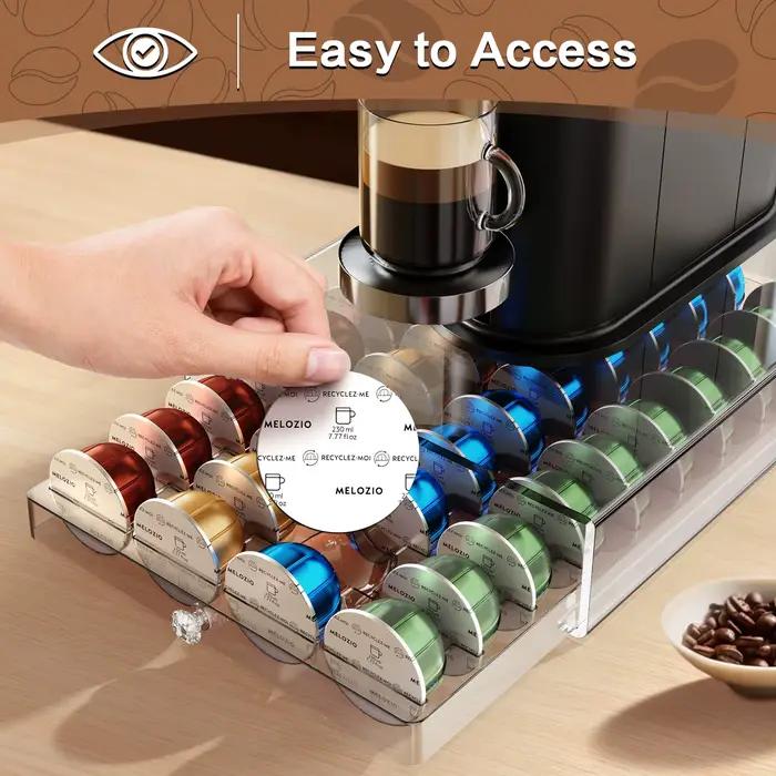 Porte-dosettes en plastique clair pour capsules Nespresso Vertuo, rangement de 40 dosettes, conception ergonomique pourvue d'une vue directe sur chaque capsule, compatible avec les machines Nespresso VertuoLine, facile à installer et à entretenir