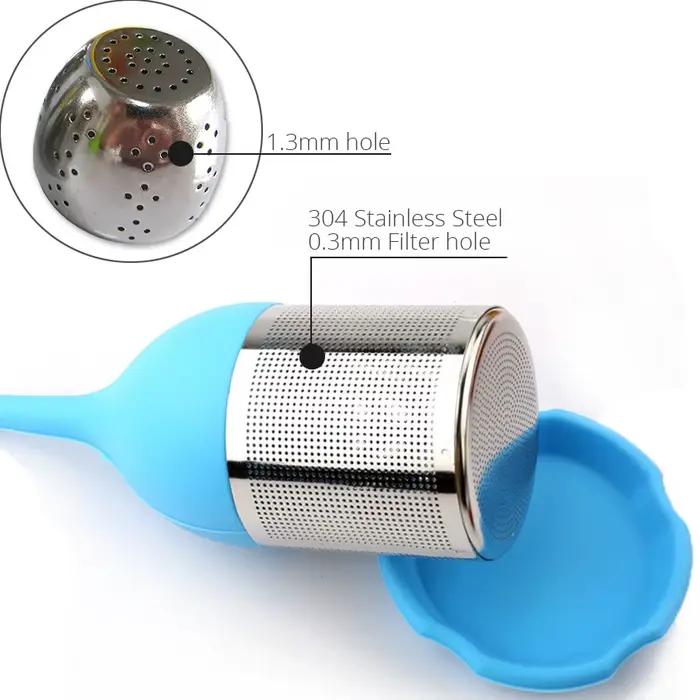 Infuseur à thé - Filtre à thé à mailles fines en acier inoxydable avec poignée en feuille de silicone sans BPA et bac d'égouttage pour tous les thé en feuilles mobiles