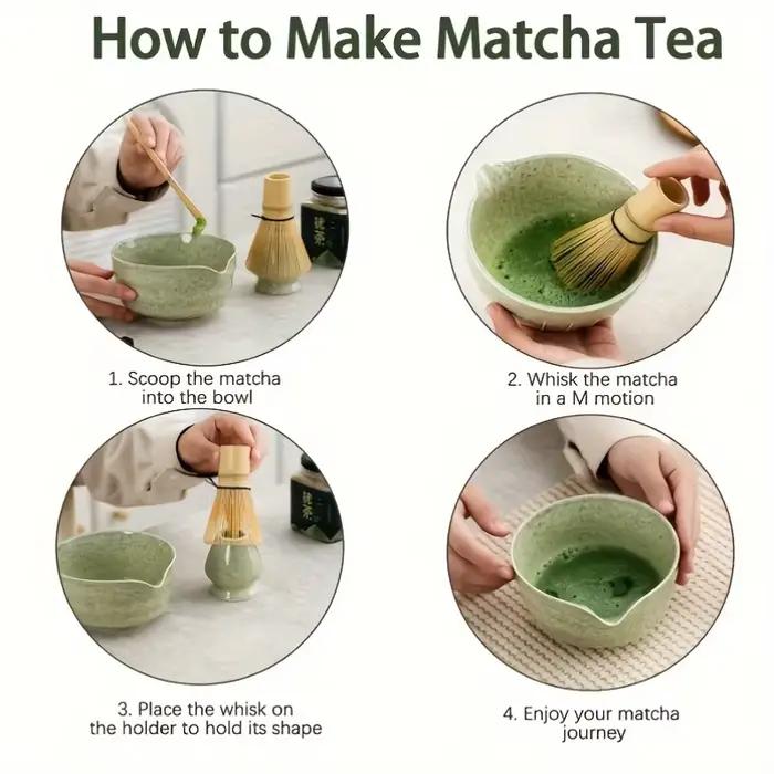 Ensemble de thé matcha en céramique gris clair comprenant bol, cuillère en bambou, fouet et tamis pour amateurs et débutants
