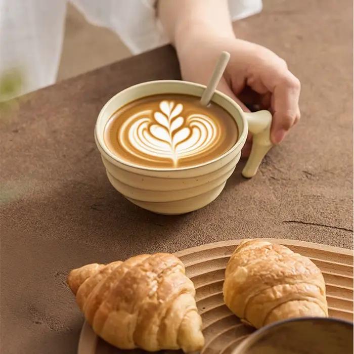 Tasse à café en céramique Vintage faite à la main de 200ml avec soucoupe