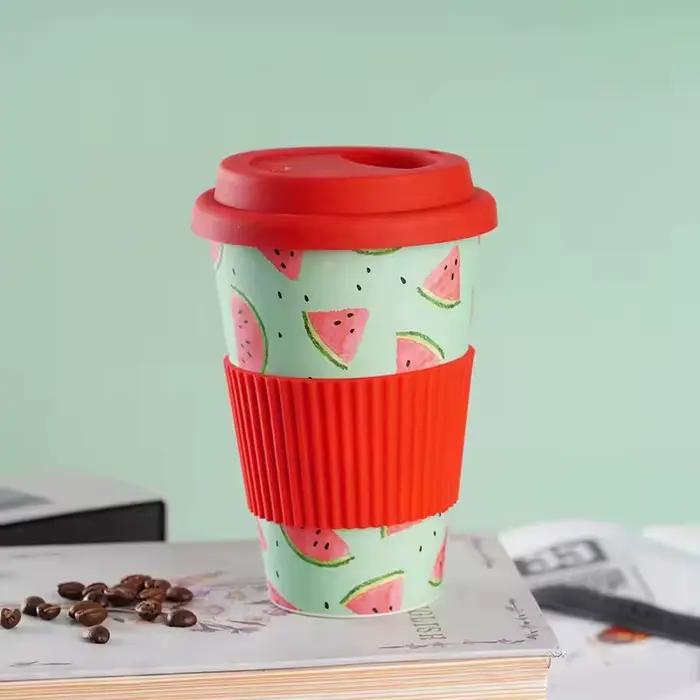 Tasse à café réutilisable YUAYO en fibre de bambou résistante à la chaleur avec couvercle en silicone pour café et thé, idéale pour les voyages et les occasions spéciales ```