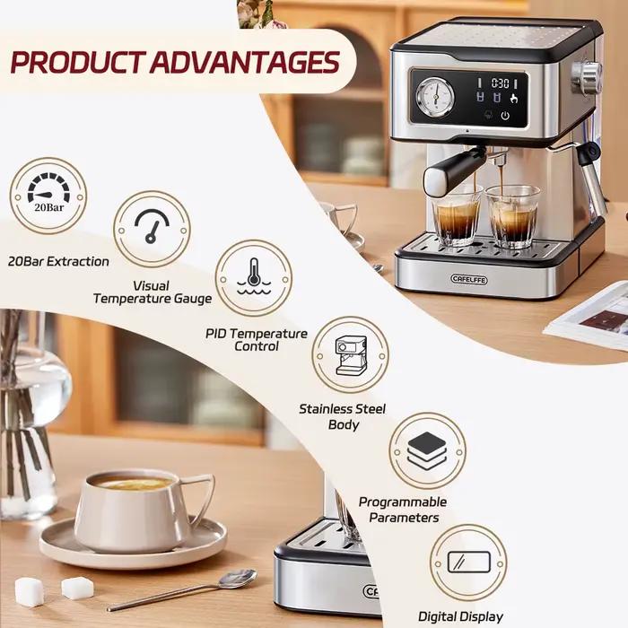 Machine à Café Expresso Cafelffe Acier Inoxydable Semi-Automatique pour Cappuccino Espresso Americano Occasions Spéciales